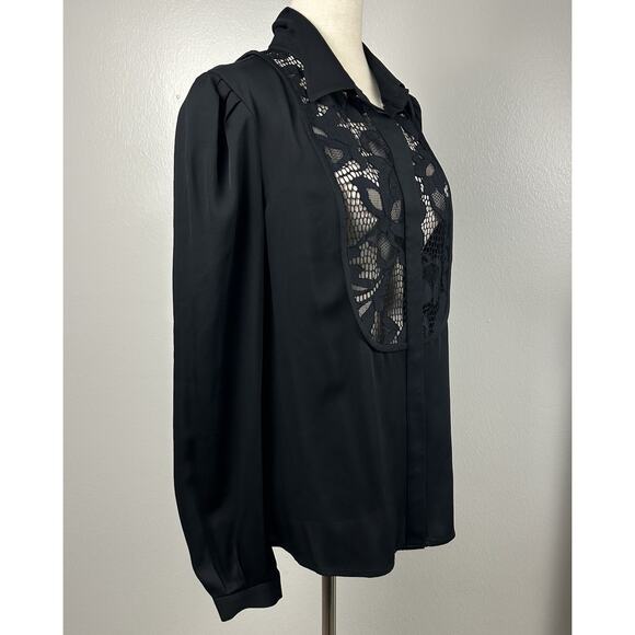 NWOT Diane Von Furstenberg Lucia Lace Trimmed Silk Tunic Top Black Womens 10 - Picture 5 of 13